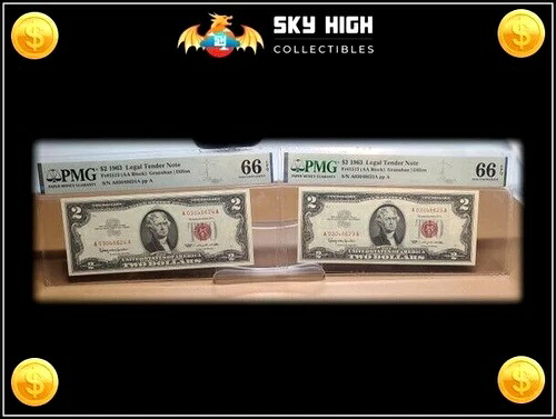 1963 $2 シーケンシャル レッド シール PMG グレード 66 | ホット アイテム!!