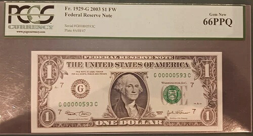 エラーノート PCGS 66PPQ GEM 2003 前面上部/右側面の位置がずれています F. R. N. #G00000593C