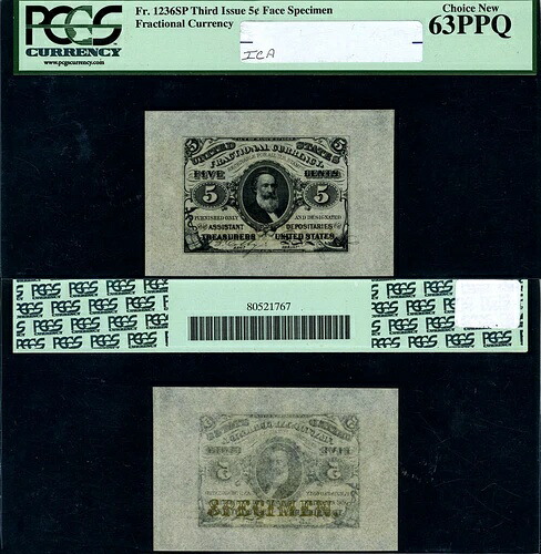 FR. 1236 SP 5 c. 第3回発行分数紙幣 額面ワイドマージン チョイス PCGS CU63 PPQ