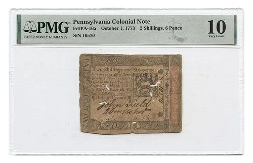 PA-165 1773 年 10 月 1 日 2 シリング 6 ペンスベニア植民地通貨 PMG V-