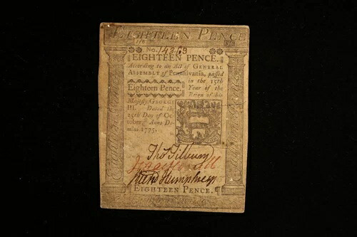 アメリカ植民地通貨 ペンシルバニア 1775 VF 希少紙幣 70,785円
