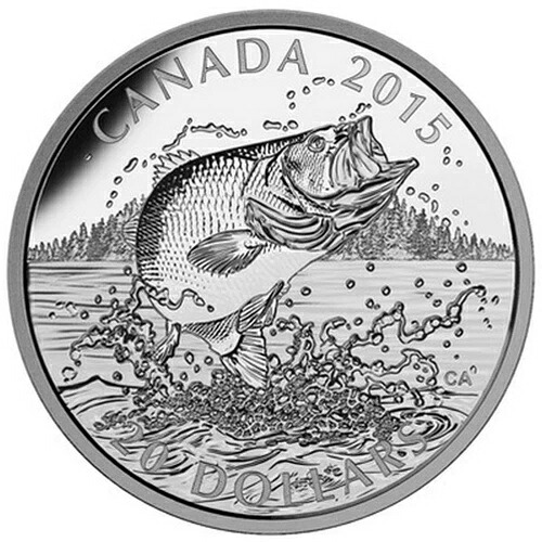 2015年カナダドル 20 オオクチバス - 北米スポーツ魚 - 純銀コイン