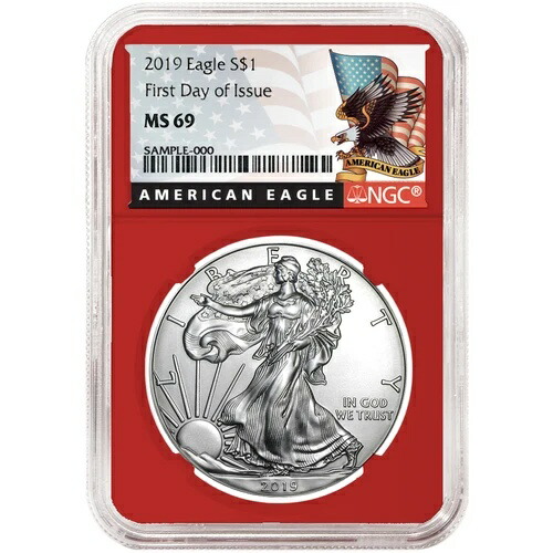 2019年 1ドル アメリカン シルバー イーグル NGC MS69 FDI ブラックラベル レッドコア