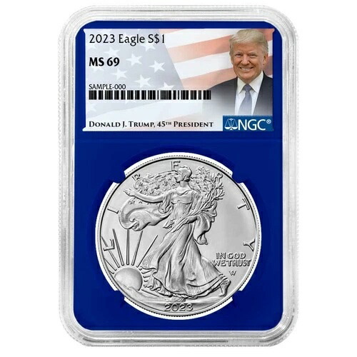 2023年 1ドル アメリカン シルバー イーグル NGC MS69 トランプ ラベル ブルーコア