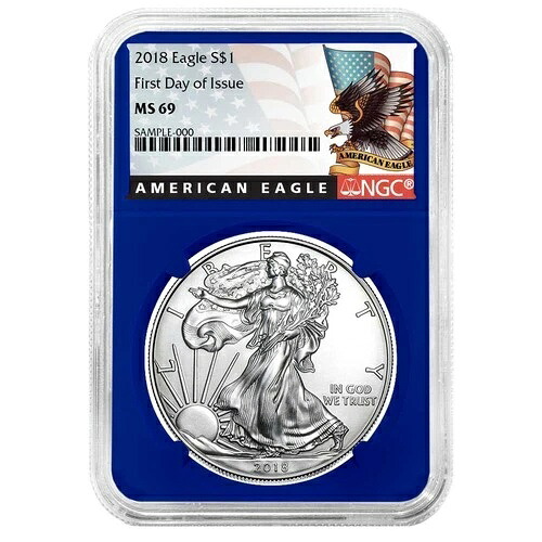 2018年 1ドル アメリカン シルバー イーグル NGC MS69 FDI ブラックラベル ブルーコア