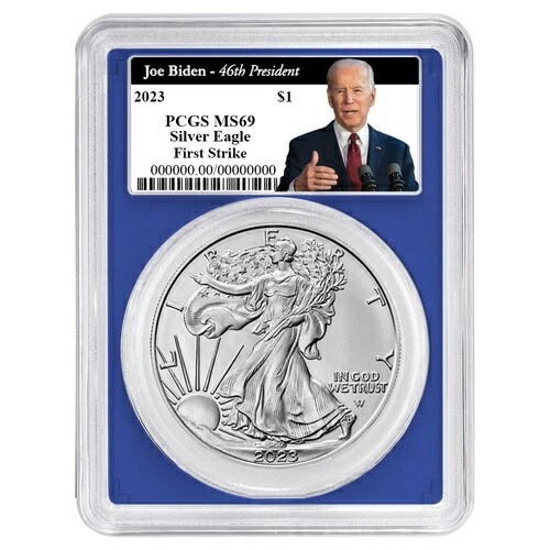 2023年 1ドル アメリカン シルバー イーグル PCGS MS69 FS バイデン 第46代大統領ラベル ブルーフレーム 39,325円