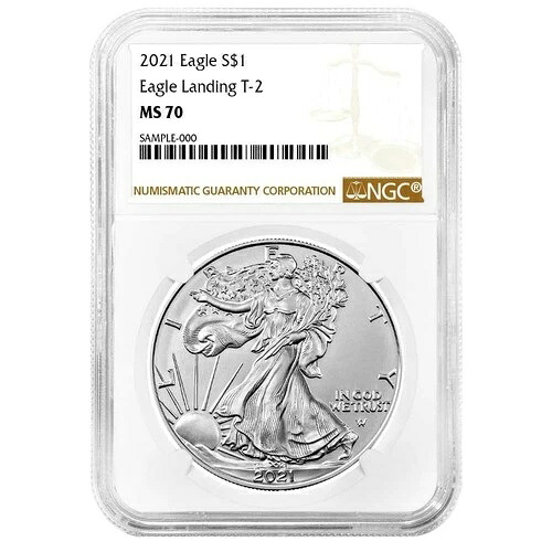 2021年 1ドル タイプ2 アメリカン シルバー イーグル NGC MS70 ブラウンラベル