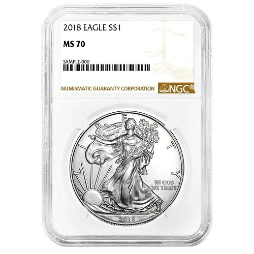 2018年 1ドル アメリカン シルバー イーグル NGC MS70 ブラウンラベル