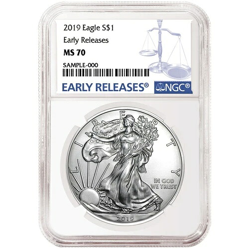 2019年 1ドル アメリカン シルバー イーグル NGC MS70 ER ブルーラベル