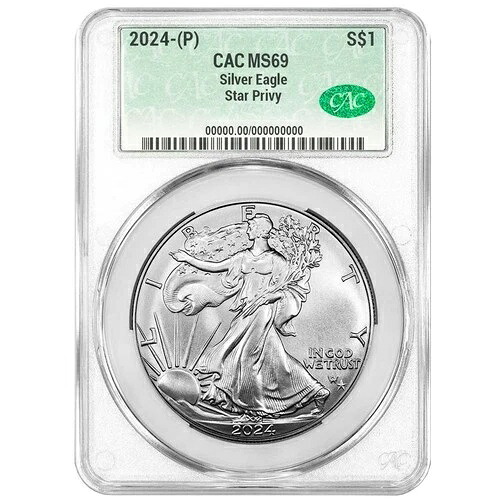2024年 (P) $1 1オンス アメリカンシルバーイーグルスタープリヴィ CACG MS69