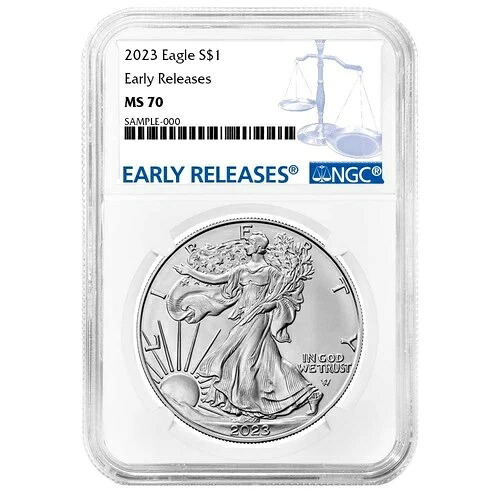 2023年 1ドル アメリカン シルバー イーグル NGC MS70 ER ブルーラベル