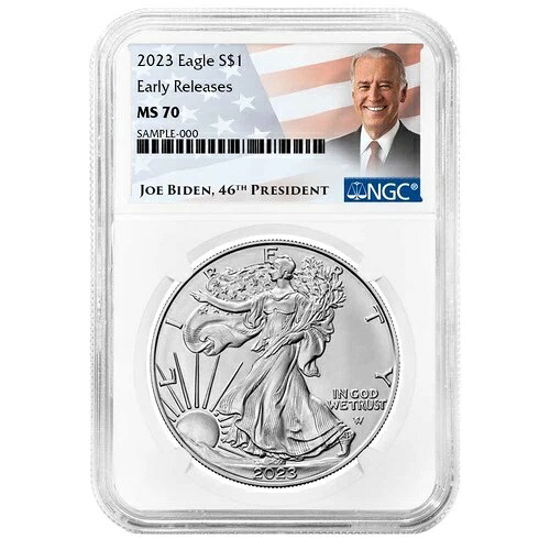 2023 $1 1 オンス アメリカン シルバー イーグル NGC MS70 ER バイデン ラベル