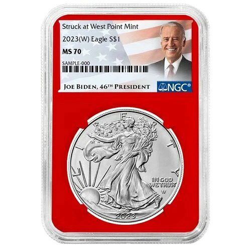 2023年 (W) 1ドル アメリカン シルバー イーグル NGC MS70 バイデン ラベル レッドコア