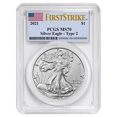 2021年 1ドル 1オンス T2 アメリカンシルバーイーグル PCGS MS70 FS フラッグラベル