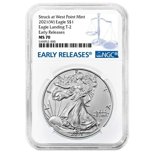 2021年 (W) $1 1オンス T2 アメリカンシルバーイーグル NGC MS70 ER ブルーラベル
