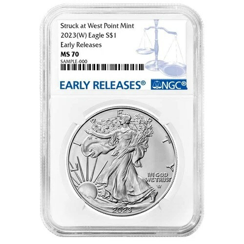 2023年 (W) $1 1オンス アメリカンシルバーイーグル NGC MS70 ER ブルーラベル