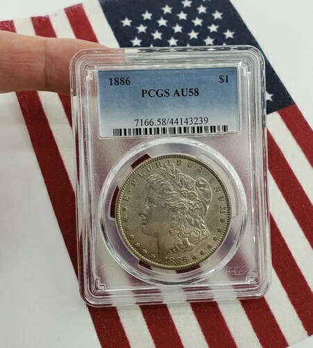 1886年 PCGS AU58 モルガンドル銀貨 $1 ワンリバティラウンドイーグル地金