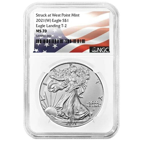 2021年 (W) 1ドル 1オンス T2 アメリカンシルバーイーグル NGC MS70 フラッグラベル