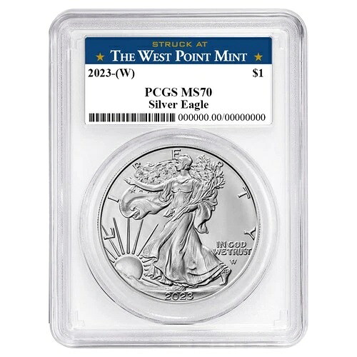 2023年 (W) 1ドル アメリカン シルバー イーグル PCGS MS70 ウェストポイント ラベル ホワイトフレーム