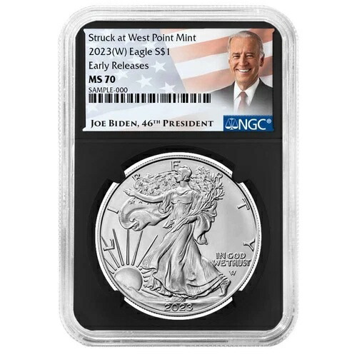 2023年 (W) 1ドル アメリカン シルバー イーグル NGC MS70 ER バイデン ラベル レトロ コア