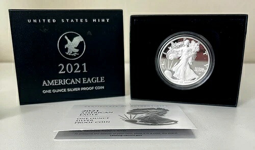 2021-W 1ドル シルバーイーグル プルーフ タイプ2 .999 シルバー 1オンス ボックス/COA OGP