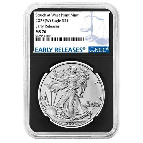 2023年 (W) $1 1オンス アメリカン シルバー イーグル NGC MS70 ER ブルーラベル レトロコア