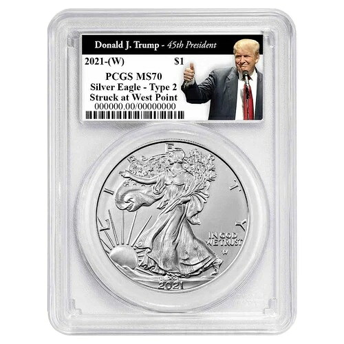 2021年 (W) $1 1オンス T2 アメリカンシルバーイーグル PCGS MS70 トランプ第45代大統領ラベル