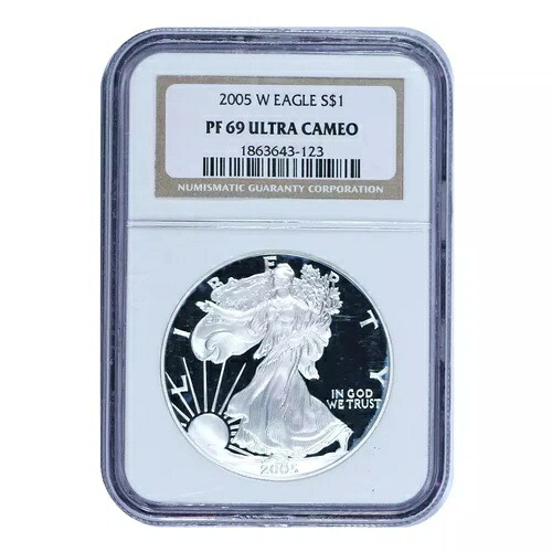 2005-W アメリカン シルバー イーグル ブラウンラベル NGC PF69 ウルトラカメオ