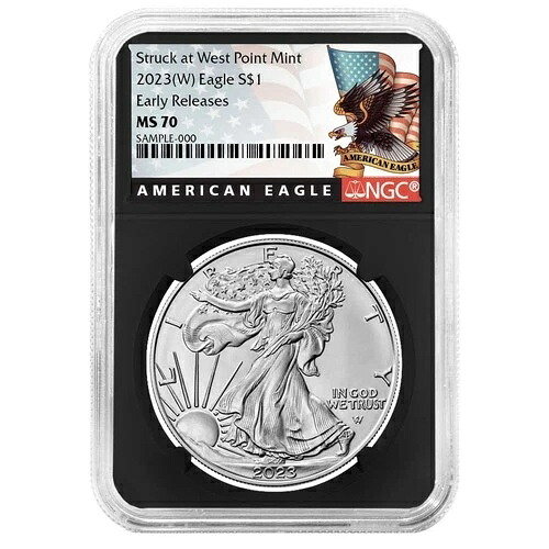 2023年 (W) $1 1オンス アメリカン シルバー イーグル NGC MS70 ER ブラックラベル レトロコア