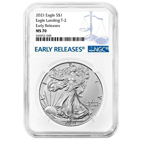 2021年 1ドル 1オンス T2 アメリカンシルバーイーグル NGC MS70 ER ブルーラベル 39,325円