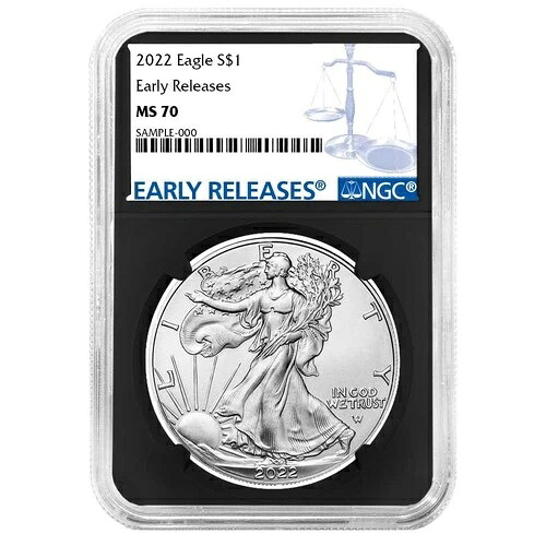 2022年 1ドル アメリカン シルバー イーグル NGC MS70 ER ブルーラベル レトロコア