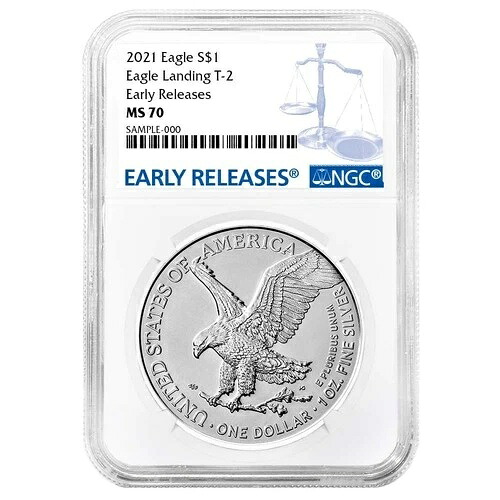 2021年 1ドル 1オンス T2 アメリカンシルバーイーグル NGC MS70 ER ブルーラベル リバース