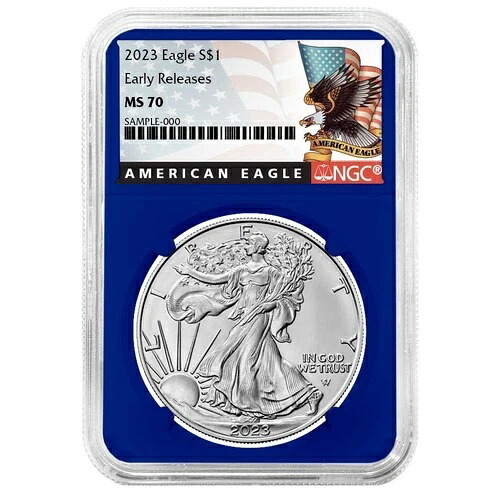 2023年 1ドル 1オンス アメリカンシルバーイーグル NGC MS70 ER ブラックラベル ブルーコア 39,325円