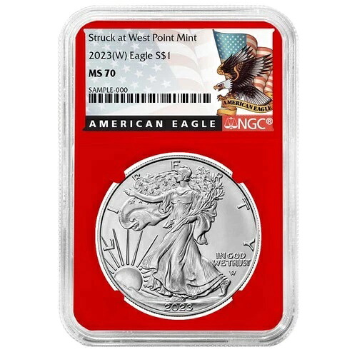 2023年 (W) $1 1オンス アメリカンシルバーイーグル NGC MS70 ブラックラベル レッドコア