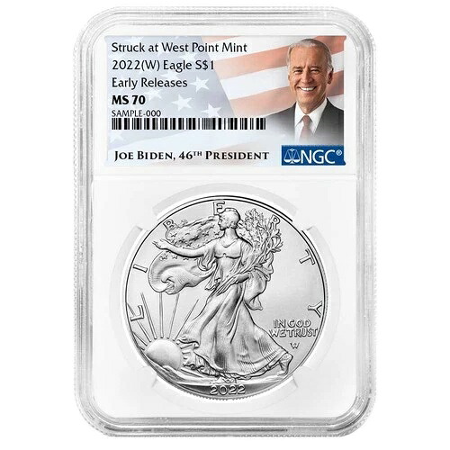 2022年 (W) 1ドル アメリカン シルバー イーグル NGC MS70 ER バイデン ラベル
