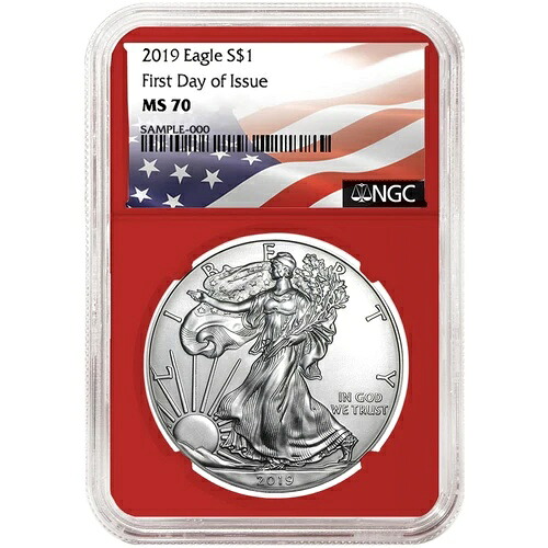 2019年 1ドル 1オンス アメリカンシルバーイーグル NGC MS70 FDIフラッグラベル レッドコア