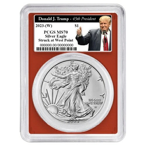 2023年 (W) 1ドル 1オンス アメリカンシルバーイーグル PCGS MS70 トランプ第45代大統領ラベル レッド