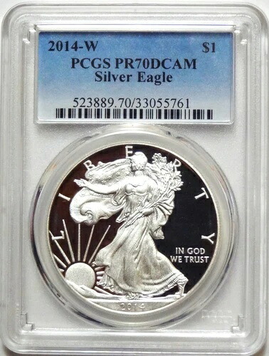 2014-W アメリカン シルバー イーグル ドル PCGS PR70DCAM (シミや曇りなし)