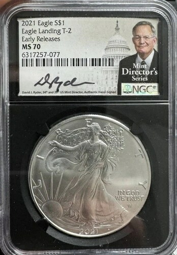 2021年 アメリカン シルバー イーグル NGC MS70 イーグル ランディング アーリーリリース - ライダー直筆サイン入り