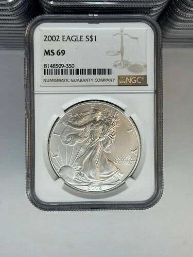 2002年 1オンス シルバーイーグル NGC MS69 (ラベルは異なる場合があります)