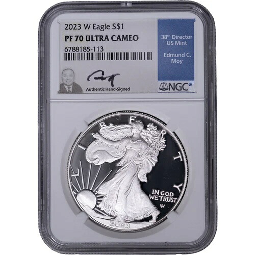2023年 W $1 アメリカン・シルバー・イーグル・ダラー ~ NGC PF70 ウルトラカメオ - エドマンド・モイ・オート