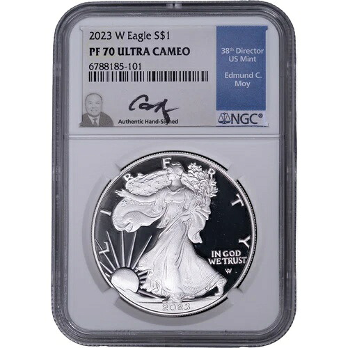 2023年 W $1 アメリカン・シルバー・イーグル・ダラー ~ NGC PF70 ウルトラカメオ - エドマンド・モイ・オート
