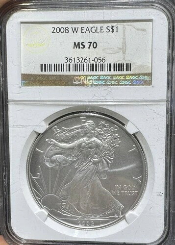 2008年 W アメリカン シルバー イーグル NGC MS70 バーニッシュ