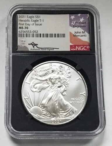 2021年 アメリカンシルバー 1ドルイーグル タイプ1 | NGC MS70 | メルカンティ、生産最終日