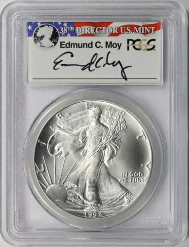 1992年 シルバー アメリカンイーグル 1ドル PCGS MS69 エドマンド・C・モイ署名
