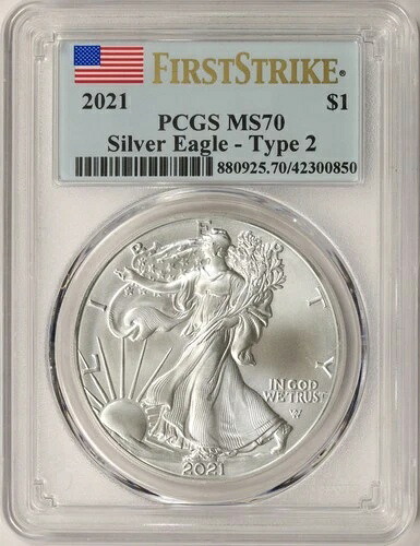 2021年 1ドル アメリカン シルバー イーグル PCGS MS70 タイプ2 ファーストストライク