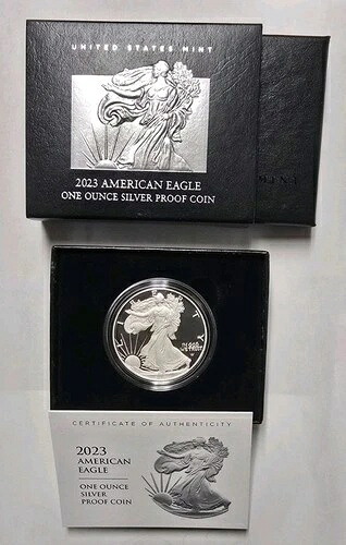 2023-S プルーフ アメリカン シルバー イーグル オリジナル ボックス & COA OGP 付き 39,325円