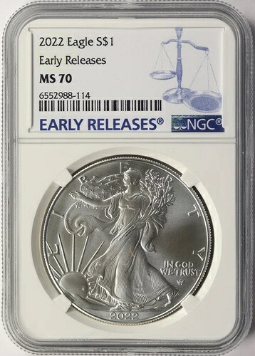 2022年 1ドル アメリカン シルバー イーグル NGC MS70 早期リリース
