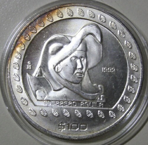 メキシコ-メキシコ 100ペソ 1992年 銀貨 1オンス BU KM# 556 F#6778 「アステカ」