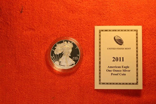 2011-W シルバー アメリカンイーグル プルーフ 1オンス 地金コイン、OGP、COA、送料5.00ドル